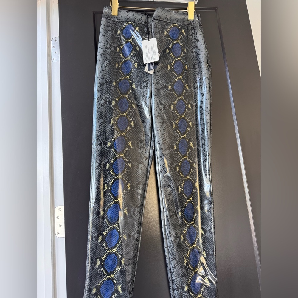 Versace Blue and Gray Snake Print Straight Leg Pants